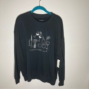 Z Supply Wine & Cheese Club Embroidered Black Oversized Sweatshirt